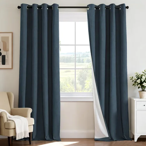 Vista 50 de H.VERSAILTEX Cortina 100% opaca para dormitorio, 63 pulgadas de largo, con ojales, cara de lino, bloqueo de luz completa, cortina para sala de Arena