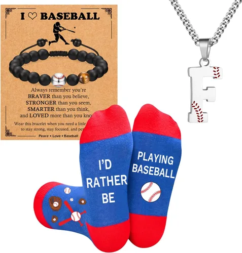 Vista 14 de Juego de regalos de béisbol, collar de fútbol con letras A-Z para hombres, calcetines de béisbol y pulseras de béisbol para amantes del béisbol