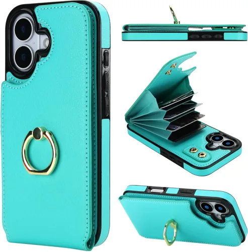 Vista 12 de Folosu Funda compatible con iPhone 17 con soporte para tarjetas, rotación de 360°, soporte de anillo de dedo con función atril, bloqueo RFID