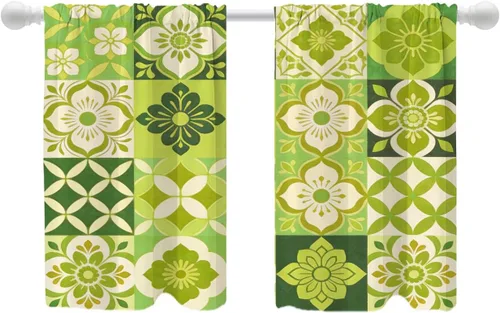 Vista 88 de Shrahala Art Nouveau Floral Pattern Blackout Curtain Tiers, Delicate Vine and Flower Design Kitchen Valance Light Blocking Tier Drapes with Rod