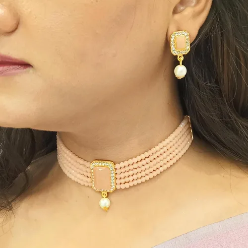 Vista 3 de Efulgenz Indian Jewelry Set Crystal Choker Faux Pearl Multi Layered Strand Beaded Necklace Earrings Bollywood Jewelry Set for Women