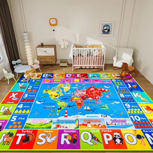 Vista 12 de ABC Alfombra para Niños para Sala de Juegos 59"×39.4" Tapete de Juego para Bebé Alfombra del Alfabeto Alfombra de Animales Números Formas Alfombra