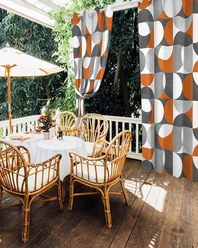 Vista 5 de Orange Grey Outdoor Curtains for Patio Waterproof Drapery,Grommet Window Curtain Drapes for Living Room,Bedroom,Doorway,Kitchen,Cafe,Porch,Cabana