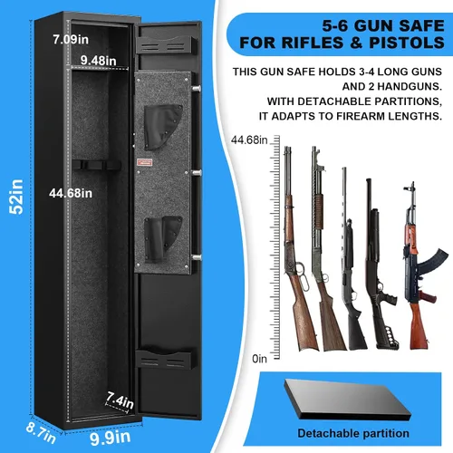 Vista 3 de Caja fuerte para armas 5-8 para rifles y pistolas, sin montaje, gabinete de armas con función de alarma y modo silencioso, con bloqueo de teclado