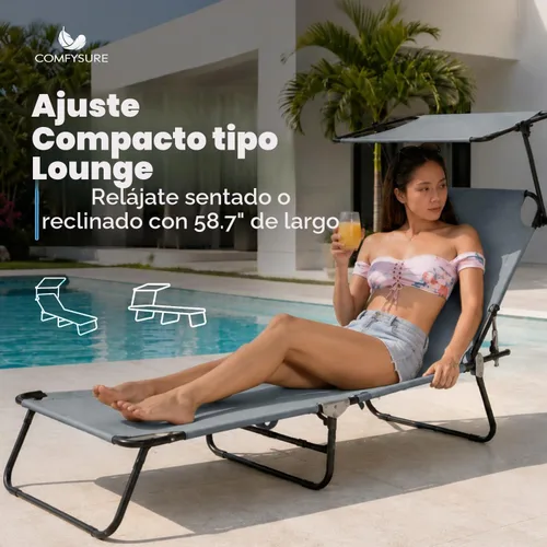 Vista 4 de ComfySure Sillón plegable para exteriores con dosel, silla de playa portátil y ajustable, 5 posiciones, asas de transporte, tela 600D, capacidad