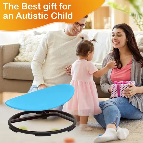 Vista 7 de Silla giratoria sensorial para niños autistas, silla giratoria sensorial, juguete para sentarse y girar para equilibrio y coordinación, asiento Azul