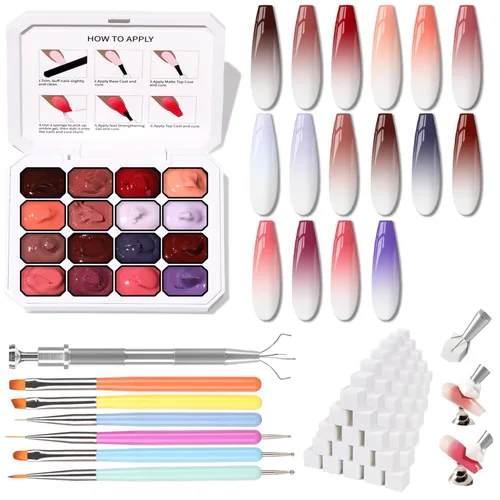 Vista 15 de Esponjas Pat Paleta de Esmalte de Uñas en Gel, 16 Colores Mezclado Degradado Ombré Esmalte en Gel Dando Toques Pintura Degradada Arte de Uñas, Sin