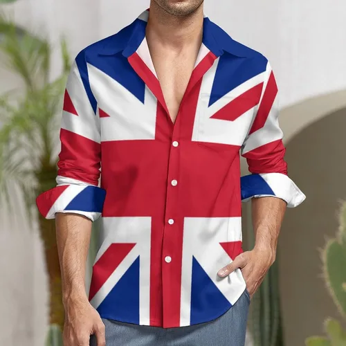 Vista 2 de Camisa de manga larga con botones para hombre con la bandera británica del Reino Unido