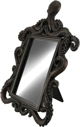 Vista 2 de Veronese Design Coastal Reflections - Espejo de mesa decorativo con marco de pulpo con acabado de bronce 14.5 In. High, 5.5 X 7.75 In. Glass, Cast