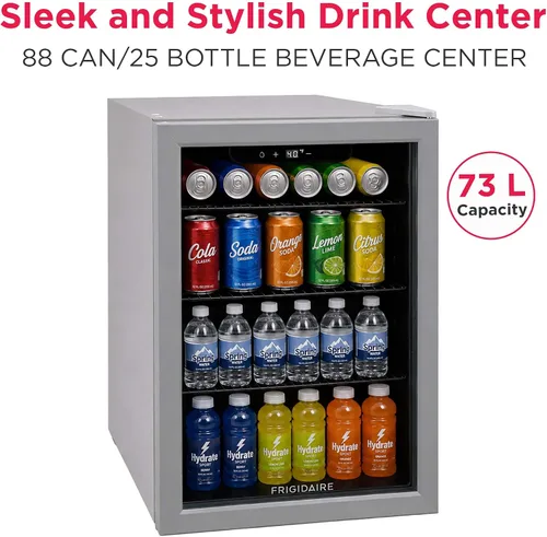 Vista 3 de Frigidaire EFMIS9O00, refrigerador de bebidas con puerta de vidrio, mini refrigerador compacto con control digital de temperatura que se adapta a 88