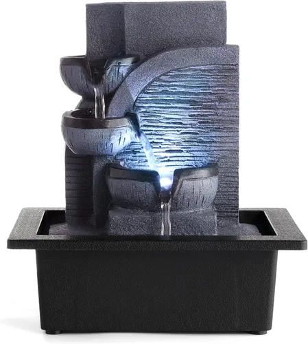 Vista 11 de WICHEMI - Fuentes de mesa de agua interior con bola rodante LED, fuente de agua Feng Shui Zen de meditación para escritorio, cascadas de agua