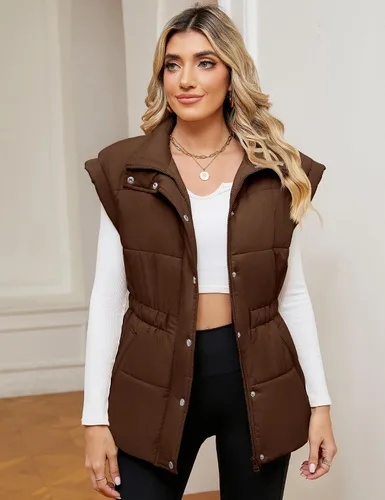 Vista 5 de Rapbin Chaleco acolchado para mujer, con cremallera, cuello alto, sin mangas, acolchado, con bolsillos, tallas S-XXL