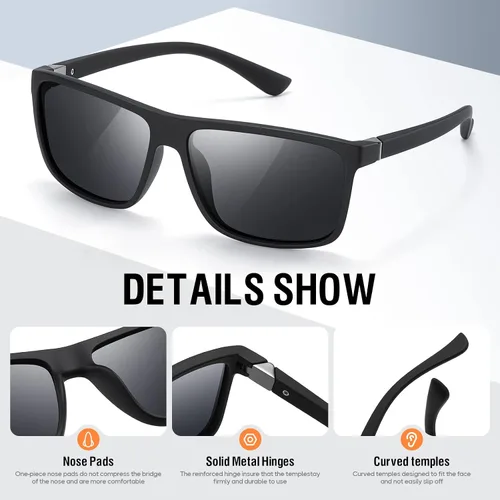 Vista 4 de KWHZXGYY Gafas de sol polarizadas para hombre y mujer, color negro, retro, protección UV400 para conducir, pescar, para hombre y mujer