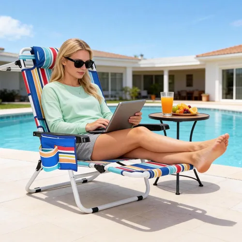 Vista 14 de ABORON Silla de bronceado ajustable de 5 posiciones con orificio para la cara, salón de playa plegable portátil para tomar el sol, tumbona