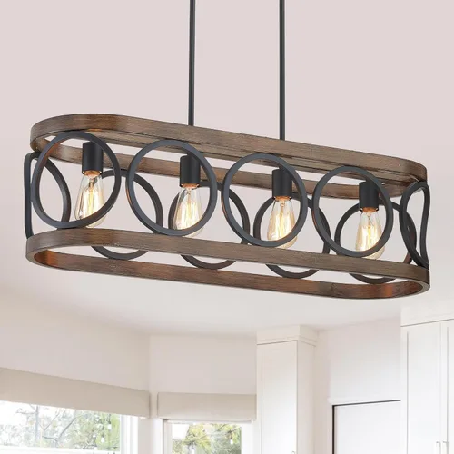Vista 16 de XINGQI Lámpara de araña rectangular moderna, iluminación de isla de cocina de granja, accesorio de luz colgante industrial rústico de 4 luces