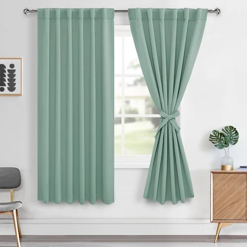 Vista 117 de Hiasan Cortinas opacas negras para dormitorio, cortinas opacas cortas de 45 pulgadas de largo, con aislamiento térmico, bolsillo para barra