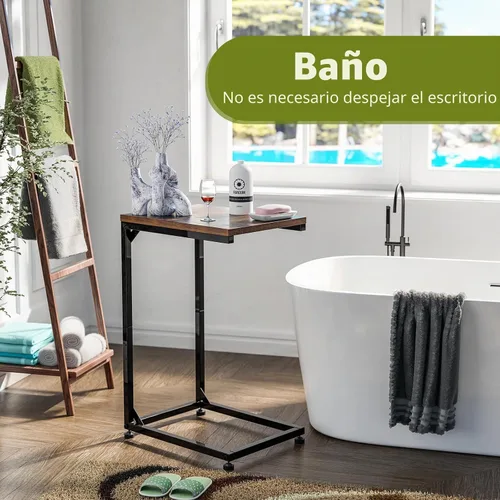 Vista 5 de Simple Trending - Mesa auxiliar en forma de C, mesa lateral para sofá, pequeña mesa de sofá con bandeja para TV y marco de metal para sala de estar