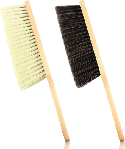 Vista 7 de 2 cepillos de polvo para escoba de mano, cepillos de banco de madera con cerdas suaves, cepillo para mostrador con mango de madera largo, cepillo
