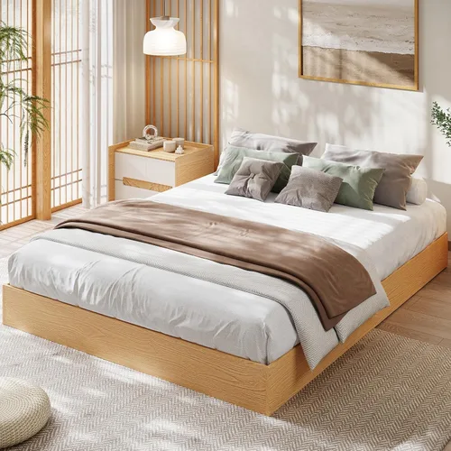 Vista 9 de Garvee Marco de cama individual, cama de plataforma de madera con diseño estriado Base de cama de perfil bajo, base de cama minimalista sin ruido