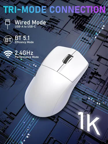 Vista 5 de E-YOOSO Ratón inalámbrico ligero para juegos, mouse inalámbrico de tres modos para deportes electrónicos con 5 botones programables, 4000 DPI