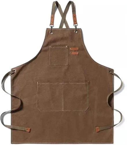 Vista 9 de Adjustable Canvas Apron with 3 Pockets for Men Women,Cross Back Work Apron,Durable Kitchen Apron for Cooking