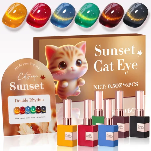 Vista 28 de Double Rhythm - Juego de esmalte de uñas de gel ojo de gato de 6 unidades, mismo color, misma botella, 14.8 ml, brillo con glitter, con imán Aurora