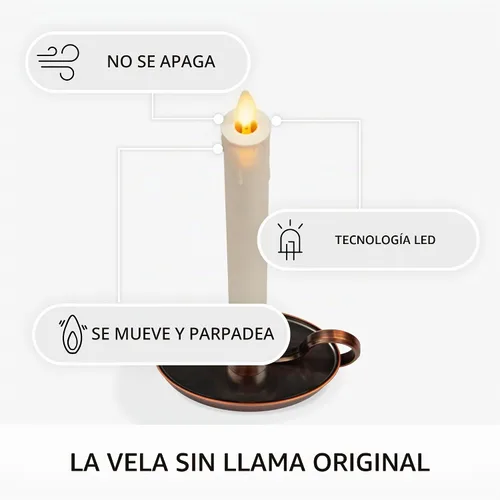 Vista 3 de Luminara Vela cónica de ventana marfil y bronce, 1 x 9.75 pulgadas, sin llama, parpadeante, patentada de plástico de llama real, funciona