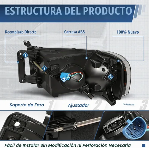 Vista 7 de Auto Dynasty Faros LED DRL Compatible con 2002 2003 2004 2005 Dodge Ram 1500 2500 3500, Señal de Giro Secuencial, Faros Proyectores Negros