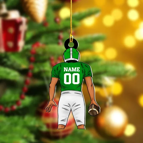 Vista 8 de Adornos de fútbol de Navidad personalizados, adornos de fútbol 2025 para árbol de Navidad, decoraciones navideñas acrílicas, adorno de jugador