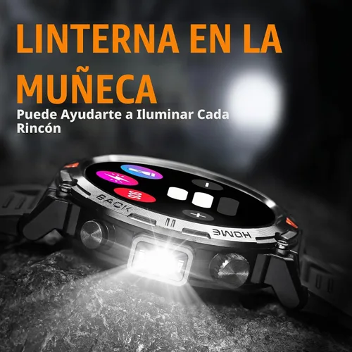 Vista 4 de Relojes inteligentes militares para hombres con GPS integrado con brújula linterna LED, reloj inteligente táctico resistente al agua 3ATM con texto