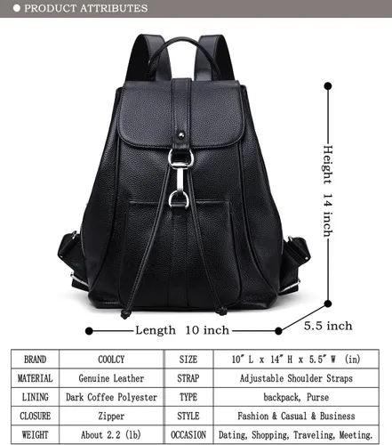 Vista 4 de COOLCY Nueva mochila vintage de cuero genuino para mujer