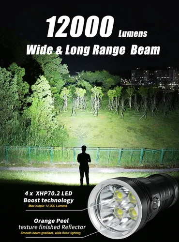 Vista 2 de PFSN Dive Light Scuba Diving Flashlight, Professional Underwater Flashlight IPX68 Waterproof, Super Bright Diving Torch Best Gear for Diver