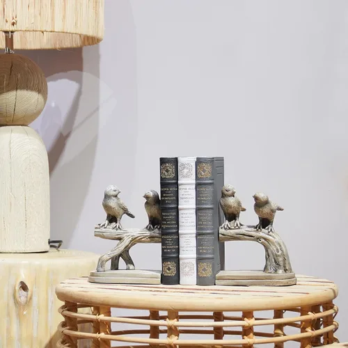 Vista 3 de Sujetalibros decorativos con diseño de pájaros, resistentes, extremos de libro únicos para sostener libros, tapones de libros antiguos resistentes
