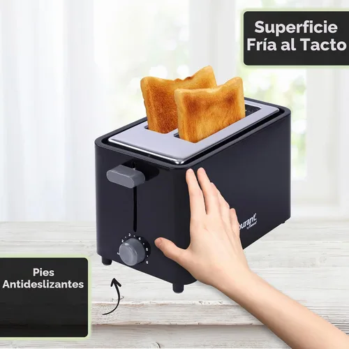 Vista 6 de Courant Tostadora de 2 rebanadas Cool Touch con ranuras extra anchas para pan, bagels y waffles con 6 configuraciones de tostado ajustables, bandeja