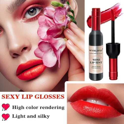 Vista 10 de Tinte labial de vino de 6 colores, lápiz labial de vino líquido, tinte de labios, mate de larga duración, juego de brillo labial impermeable