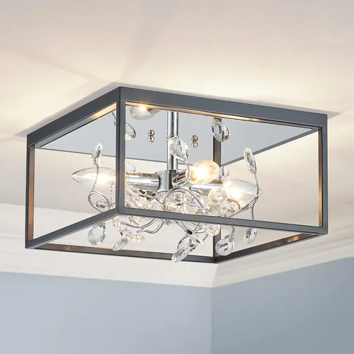 Vista 17 de AGV LIGHTING CL035S Lámpara de Techo Moderna de Montaje al Ras, Lámpara de Techo Cuadrada, Base E12 3 Luces, L12 x W12 x H7, Acabado Negro Mate