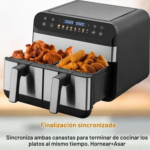 Vista 4 de Freidora de aire doble, 9.5 cuartos de galón con 2 cestas independientes, freidora de aire de doble zona, horno freidora de aire saludable sin