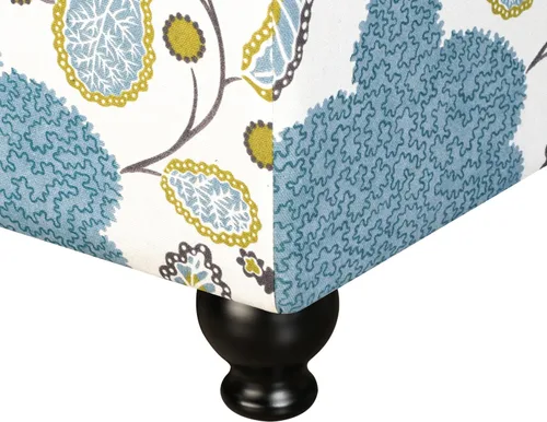 Vista 9 de Adeco Otomana Almacenadora Colorida con Almacenamiento, Otomana de 53 cm de Lino con Reposapiés y Tapa con Bisagra con Patrón de Hojas Azules