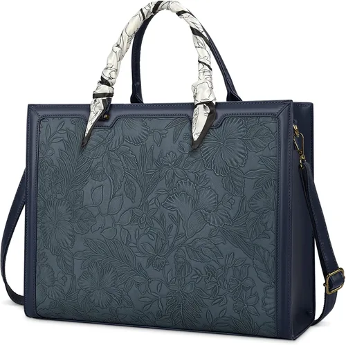 Vista 8 de Bolso para laptop de 15.6 pulgadas para mujer; bolsa tote de cuero impermeable para negocios, maletín ligero de oficina, gran capacidad, bolso