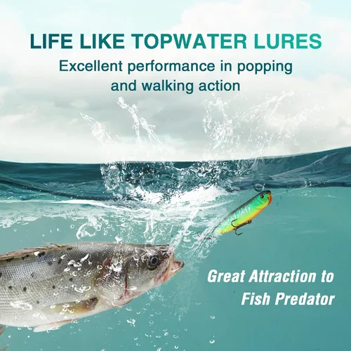 Vista 5 de FLISSA Juego de 5 señuelos de pesca de agua superior, señuelos de pesca de lubina para agua dulce y salada, señuelo duro realista, señuelo de pesca