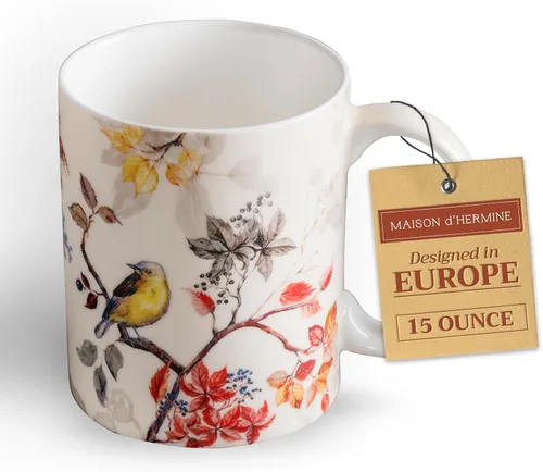 Vista 151 de Maison d' Hermine Taza de café con asas, tazas de porcelana fina de hueso, paquete de una taza de té para bebidas calientes, capuchino, latte