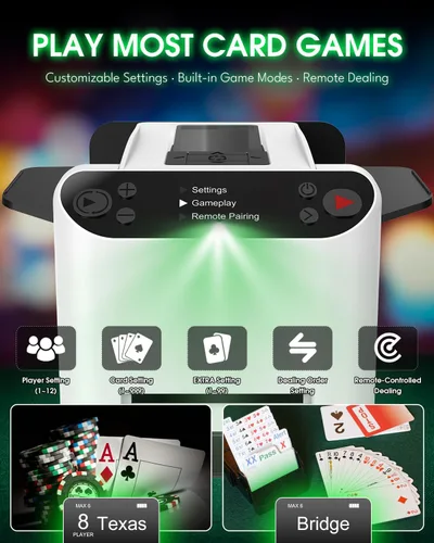 Vista 6 de Card Shuffler 4 Deck Juego automático con bolsa y póker, modos duales Blanco y negro