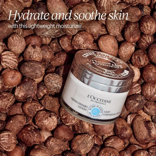 Vista 2 de L'OCCITANE Crema facial reconfortante ligera de karité, 1.7 fl oz: no comedogénico, hidratante ligero, calma la piel apretada, hidratante