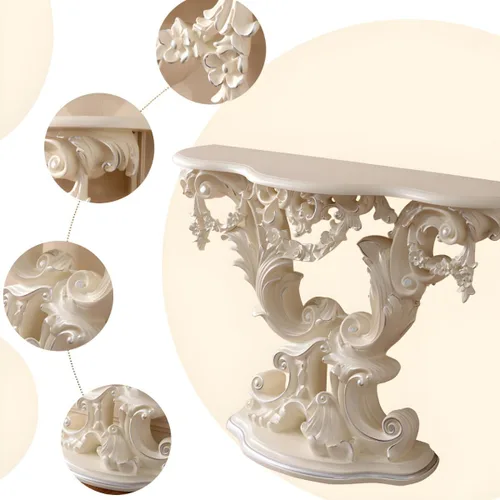 Vista 8 de LAKIQ Mesa de consola de estilo europeo, mesa de entrada de madera, mesa de pasillo moderna estilo campestre, mesa de entrada de forma libre, sofá