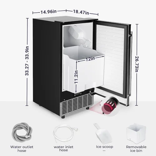 Vista 8 de ICYGLEE Máquina comercial para hacer hielo debajo del mostrador, 80 libras/día con almacenamiento de 24 libras, máquina de hielo independiente