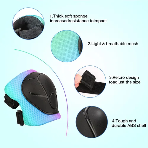 Vista 4 de Casco de bicicleta ajustable con gradiente de color y coderas y rodilleras - Casco para niños y niñas para patinaje, edades 3-14 Ideal