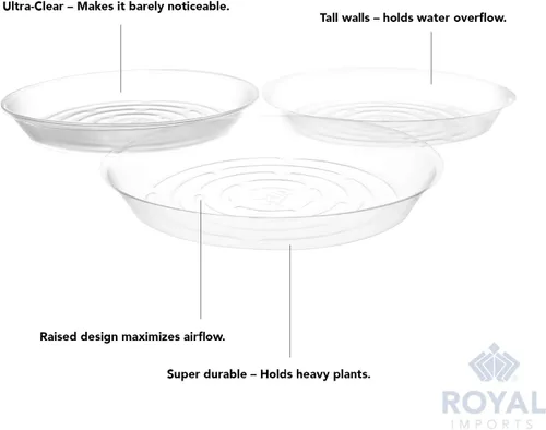 Vista 4 de Royal Imports Plato de plástico para maceta, bandeja de goteo transparente, plato desechable para maceta, forro de drenaje de humedad para el hogar