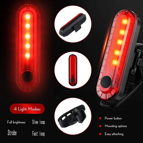 Vista 3 de Luz trasera de bicicleta, luces traseras de bicicleta USB-C recargable LED linterna de seguridad para ciclismo con 4 modos de luz para carretera