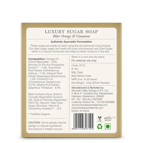 Vista 3 de Forest Essentials Jabón de azúcar de lujo naranja amarga y canela - 4.41 oz