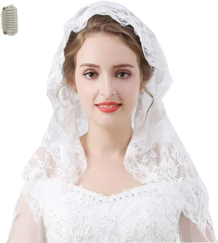 Vista 36 de Velo de mantilla de encaje suave y cómodo, 7 colores, estilo español, velo de encaje, cubierta de cabeza, forma de D